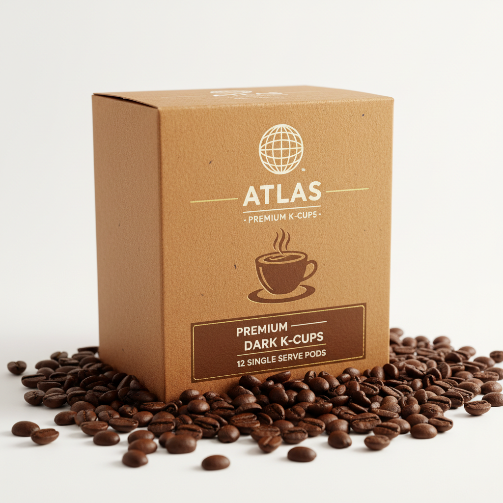 Premium Coffee K-Cups box with coffee beans